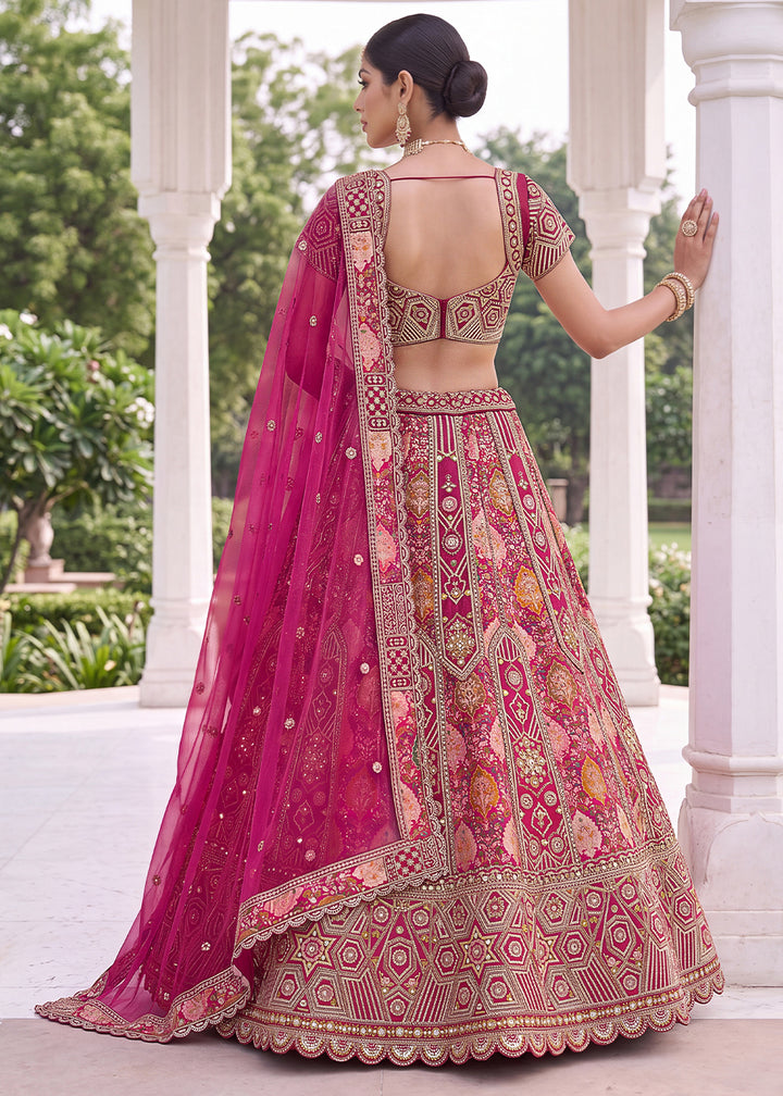 Cerise Pink Pink Banarasi Silk Bridal Lehenga Choli with Intricate Resham &amp; Zari Detailing