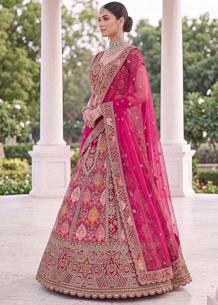 Cerise Pink Pink Banarasi Silk Bridal Lehenga Choli with Intricate Resham &amp; Zari Detailing