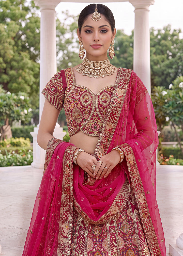 Cerise Pink Pink Banarasi Silk Bridal Lehenga Choli with Intricate Resham &amp; Zari Detailing