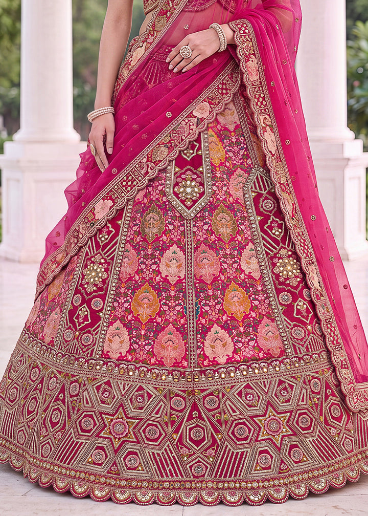 Cerise Pink Pink Banarasi Silk Bridal Lehenga Choli with Intricate Resham &amp; Zari Detailing