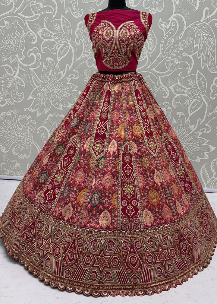 Cerise Pink Pink Banarasi Silk Bridal Lehenga Choli with Intricate Resham &amp; Zari Detailing