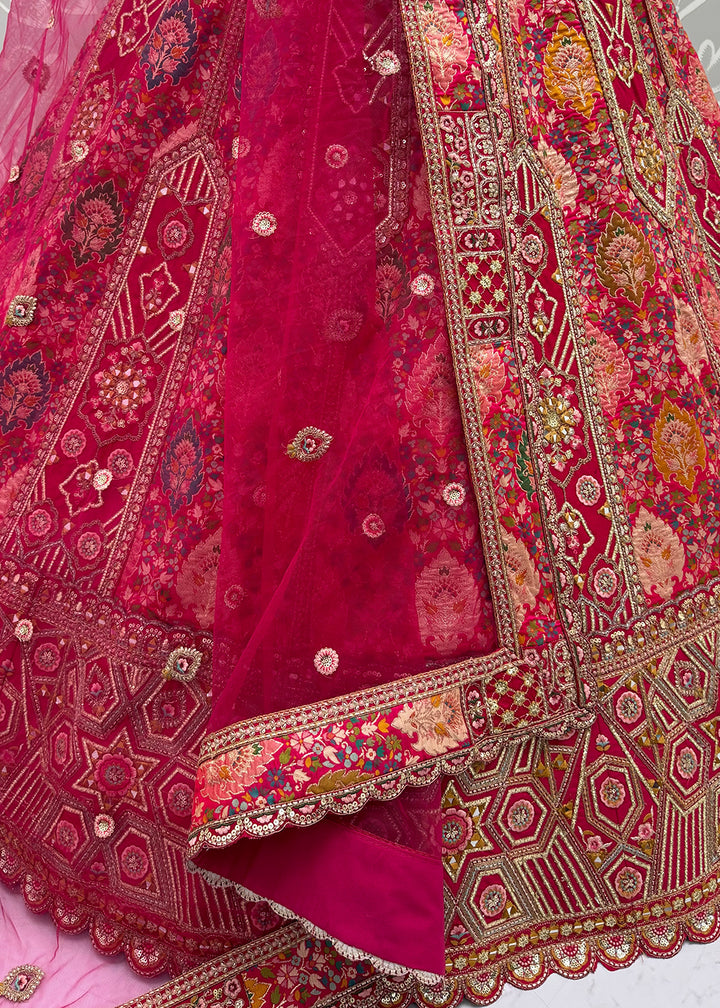 Cerise Pink Pink Banarasi Silk Bridal Lehenga Choli with Intricate Resham &amp; Zari Detailing