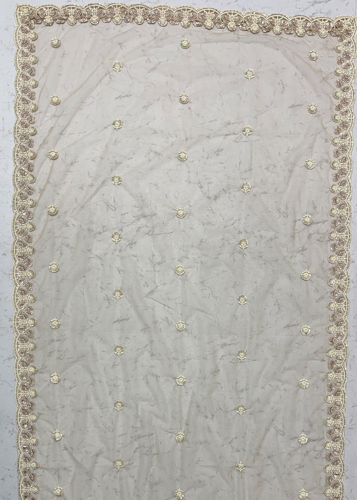 Light Brown Premium Net Lehenga Choli with Floral Handcrafted Embroidery, Crystal &amp; Sequin Embellishments