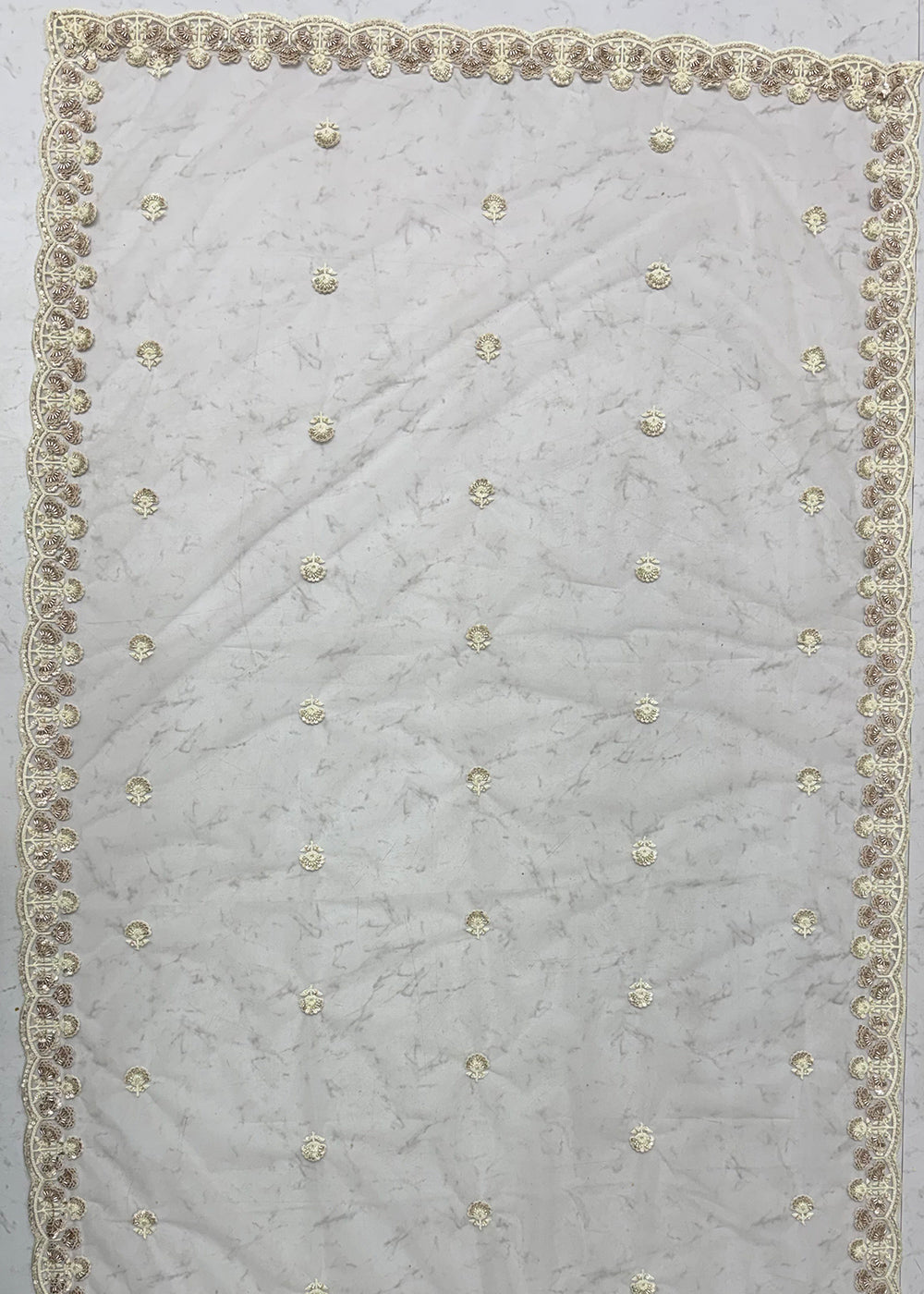 Cream &amp; Pink Premium Net Lehenga Choli with Floral Handcrafted Embroidery, Crystal &amp; Sequin Embellishments