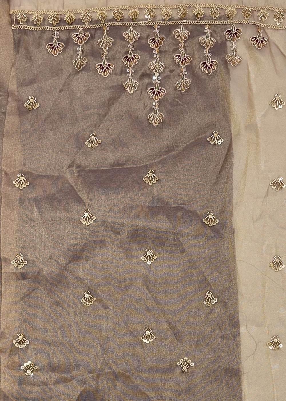 Mocha Beige Brown Silk Lehenga Choli with Handwork, Crystal Beads &amp; Peacock Floral Embroidery