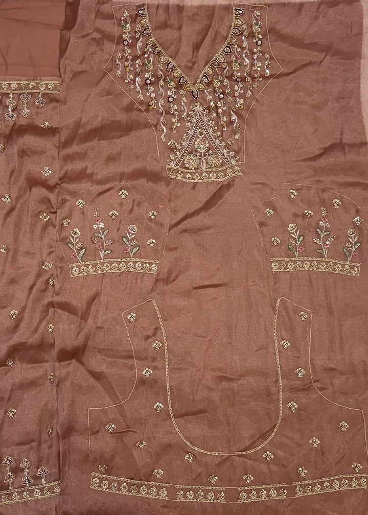 Dusty Mauve Pink Silk Lehenga Choli with Handwork, Crystal Beads &amp; Peacock Floral Embroidery