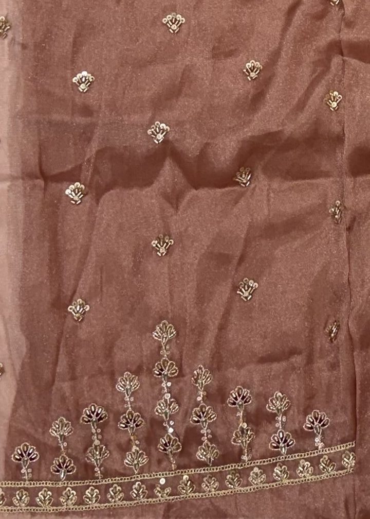 Dusty Mauve Pink Silk Lehenga Choli with Handwork, Crystal Beads &amp; Peacock Floral Embroidery