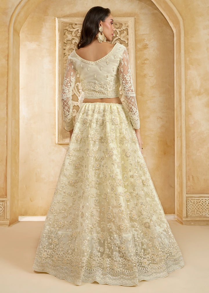 Pearl White Net Lehenga Choli with Handcrafted Cording, Thread, and Stone Work
