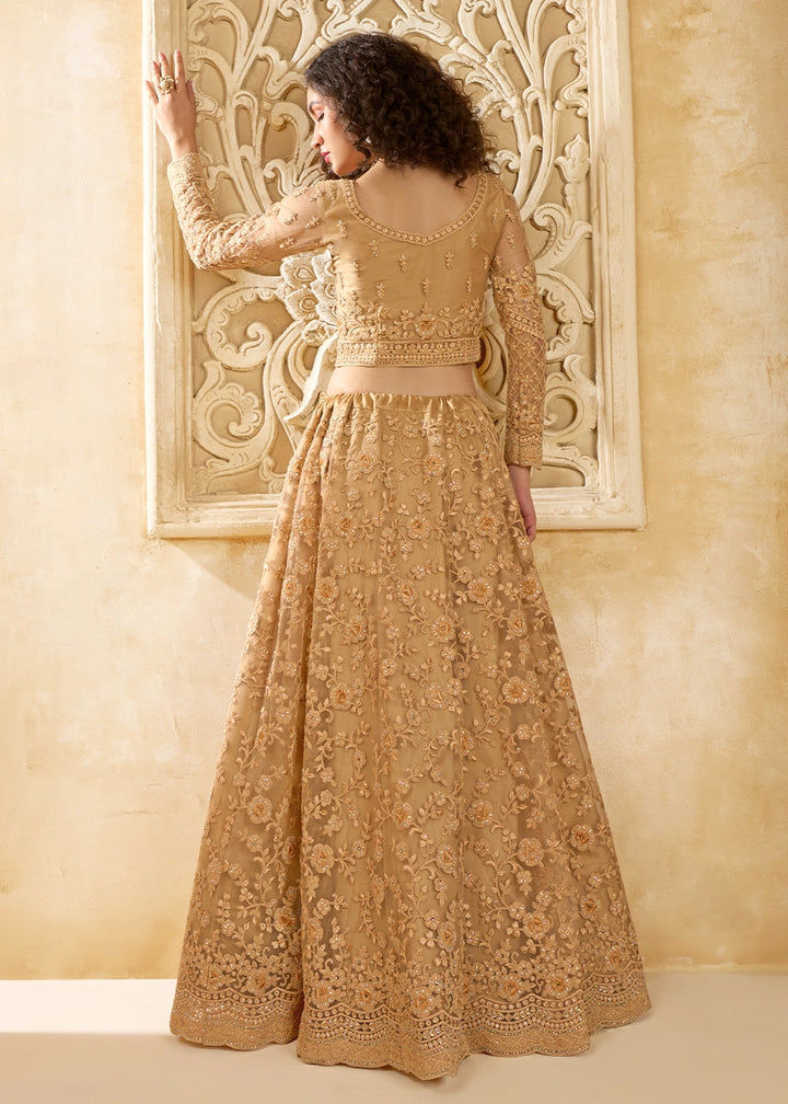 Cinnamon Brown Net Lehenga Choli with Handcrafted Cording, Thread, and Stone Work