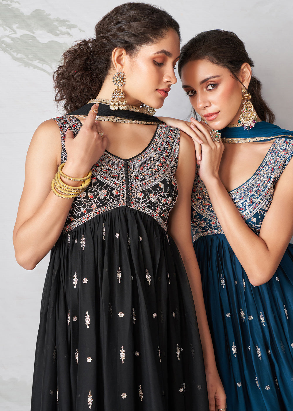 Onyx Black Anarkali Gown Crafted with Multi-Thread, Zari & Sequin Embroidery