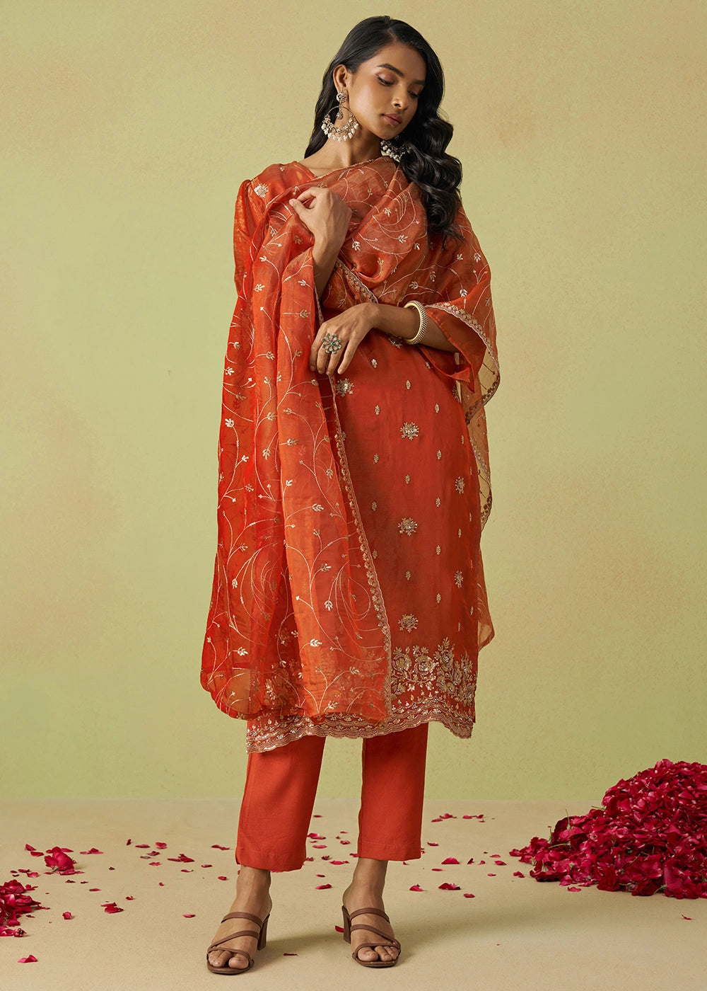 Persian Red Designer Organza Salwar Suit with Delicate Embroidery