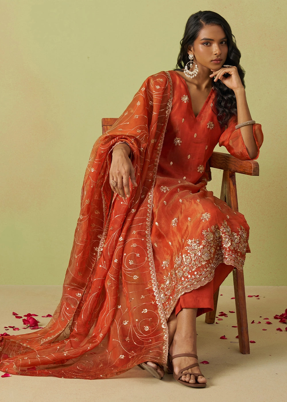 Persian Red Designer Organza Salwar Suit with Delicate Embroidery