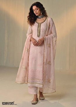 Soft Pink Georgette Trouser Suit with Thread & Sequin Work