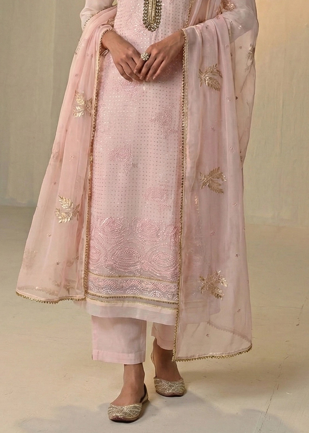 Soft Pink Georgette Trouser Suit with Thread & Sequin Work
