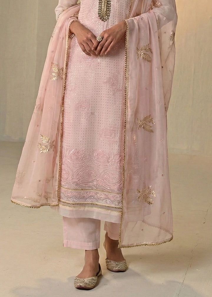 Soft Pink Georgette Trouser Suit with Thread & Sequin Work