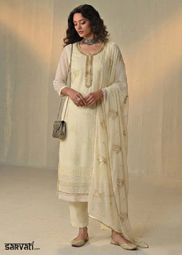 Light Yellow Georgette Trouser Suit with Thread & Sequin Work