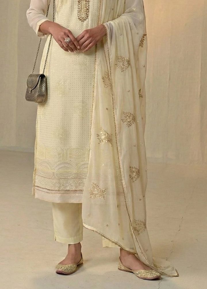 Light Yellow Georgette Trouser Suit with Thread & Sequin Work