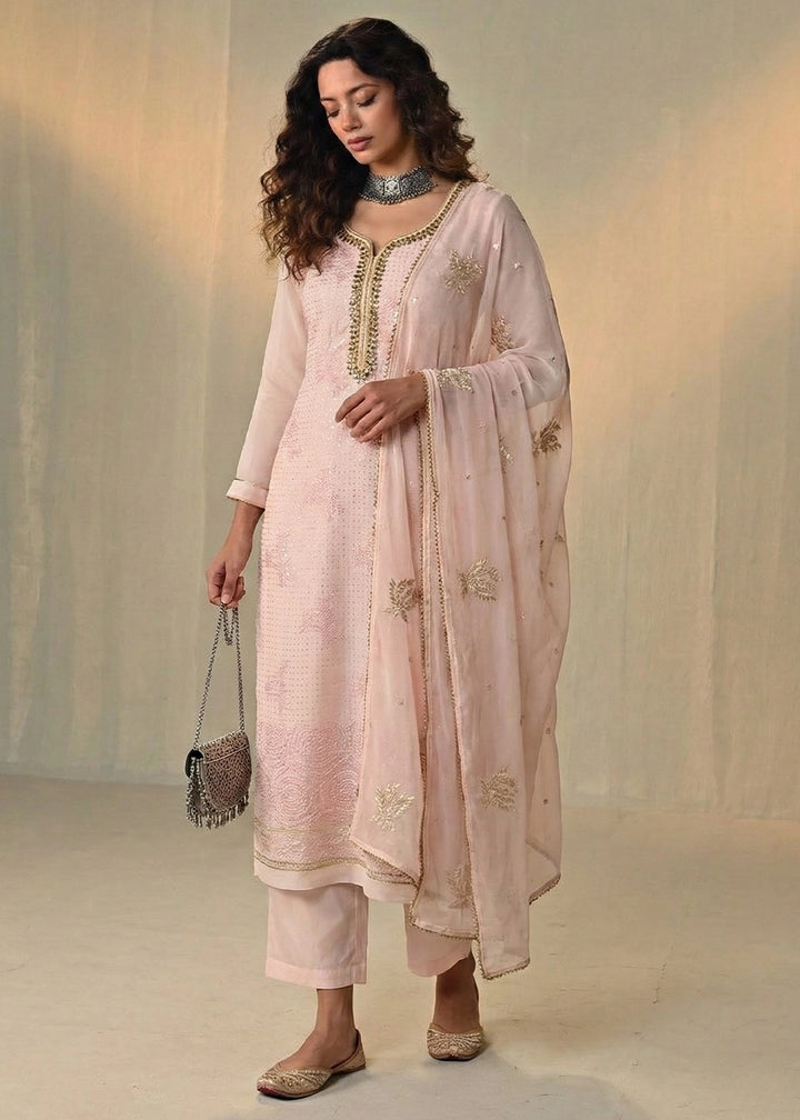 Baby Pink Georgette Trouser Suit with Thread & Sequin Work