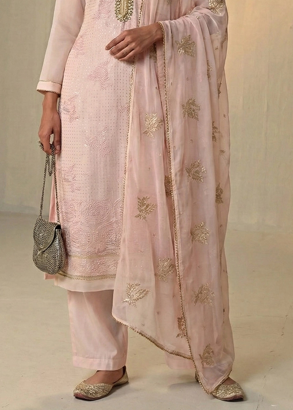 Baby Pink Georgette Trouser Suit with Thread & Sequin Work
