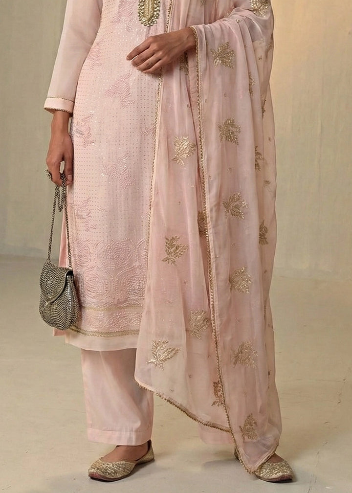 Baby Pink Georgette Trouser Suit with Thread & Sequin Work