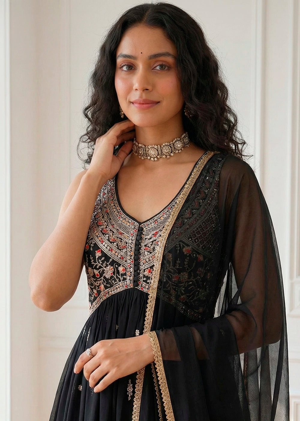 Charcoal Black Designer Georgette Anarkali Suit with Elegant Embroidery
