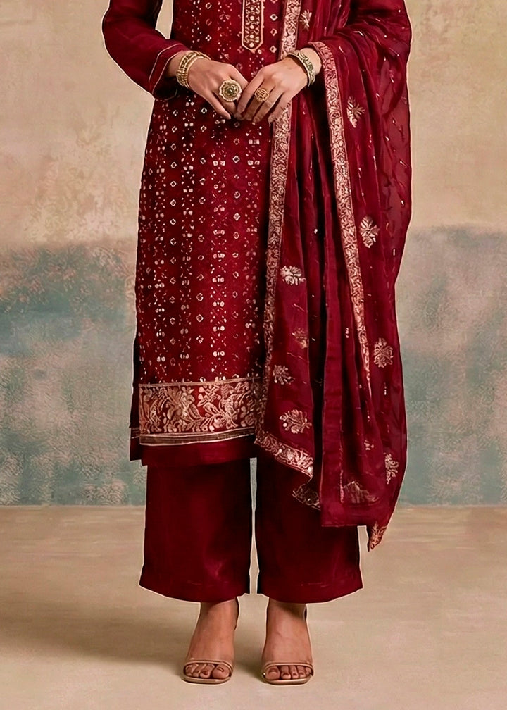 Wine Red Georgette Salwar Suit with Hand Embellishment