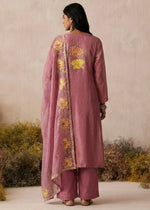 Pearly Purple Shimmer Silk Floral Embroidered Trouser Suit