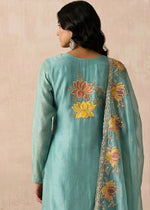 Tufts Blue Shimmer Silk Floral Embroidered Trouser Suit