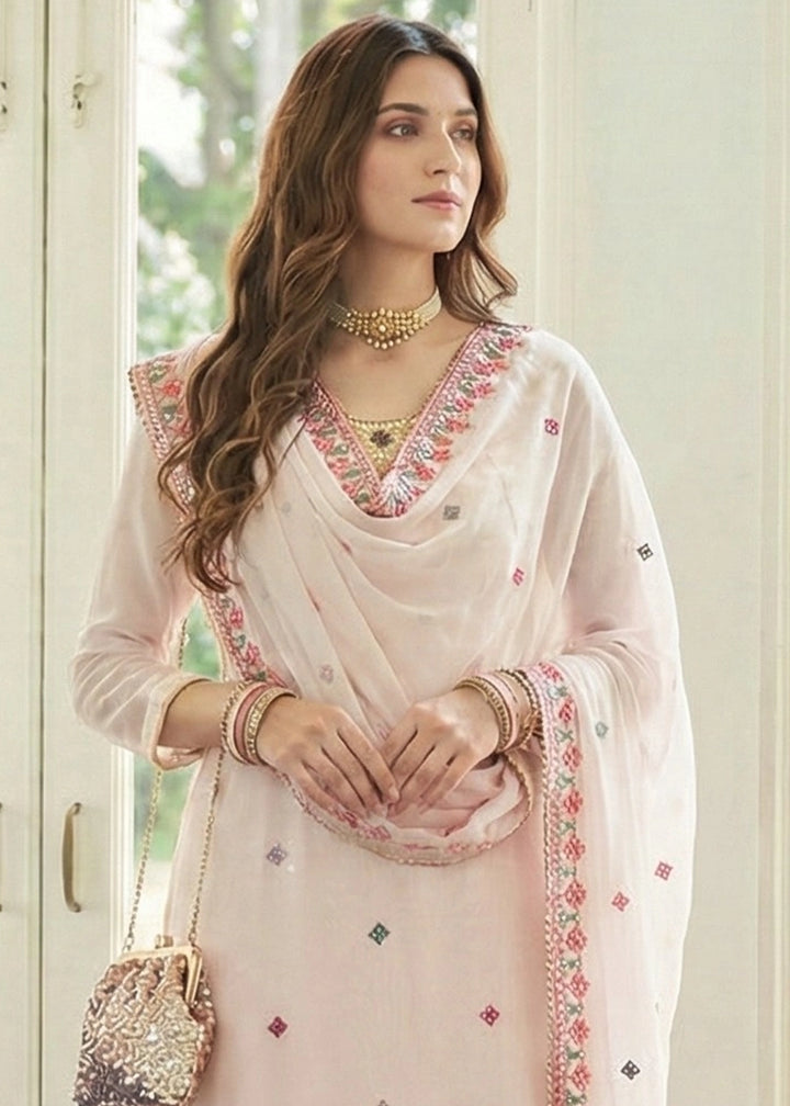 Lace Pink Georgette Palazzo Suit with Thread & Sequin Work