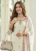Cream White Georgette Palazzo Suit with Thread & Sequin Work