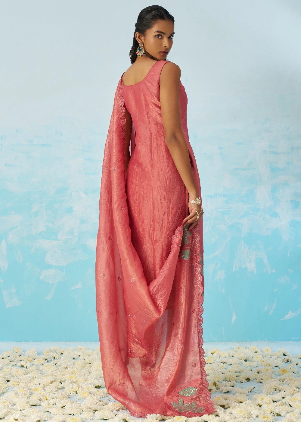 Punch Pink Crush Organza Salwar Suit with Light Embroidery