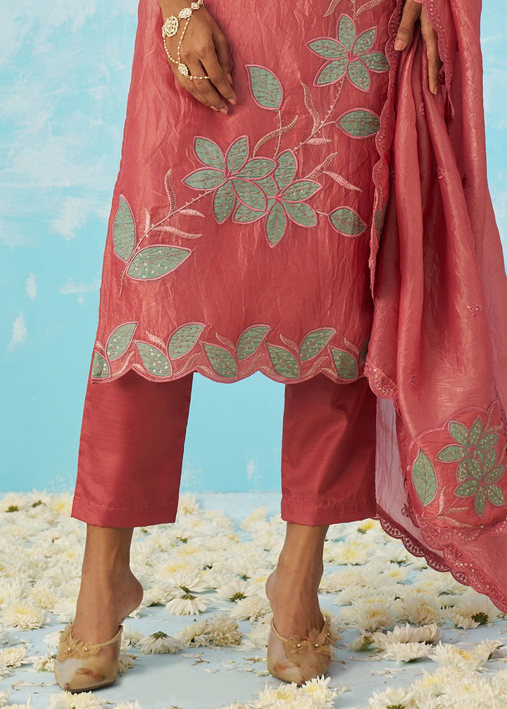 Punch Pink Crush Organza Salwar Suit with Light Embroidery