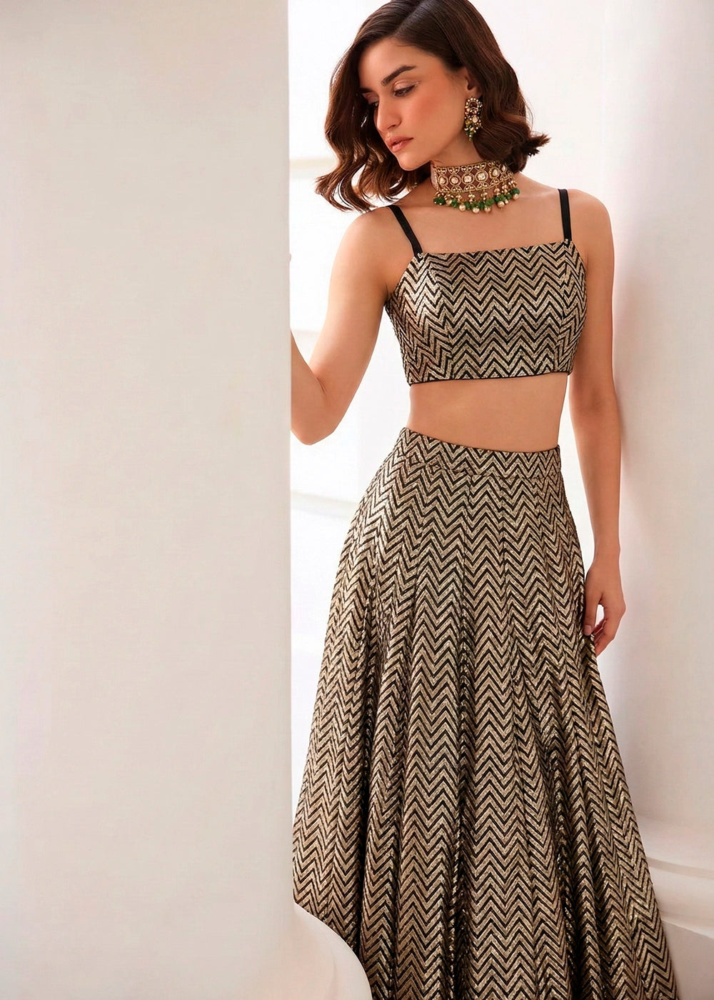 Light Brown Jacquard Soft Silk Lehenga Choli with Contemporary Styling