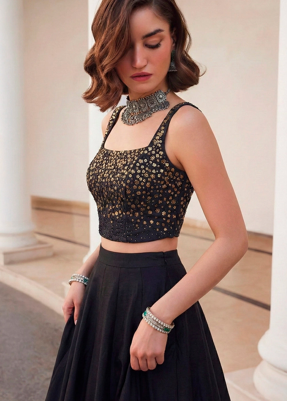 Midnight Black Soft Silk Lehenga Choli with Contemporary Styling