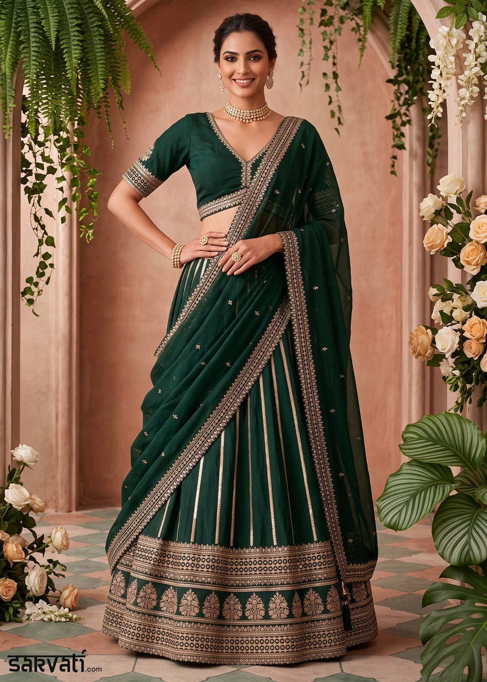 Castleton Green Silk Lehenga Choli with Refined Dual-Sided Embroidery