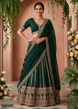 Castleton Green Silk Lehenga Choli with Refined Dual-Sided Embroidery