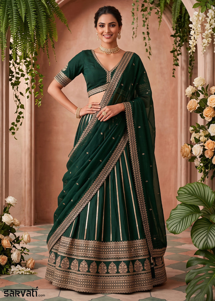 Castleton Green Silk Lehenga Choli with Refined Dual-Sided Embroidery