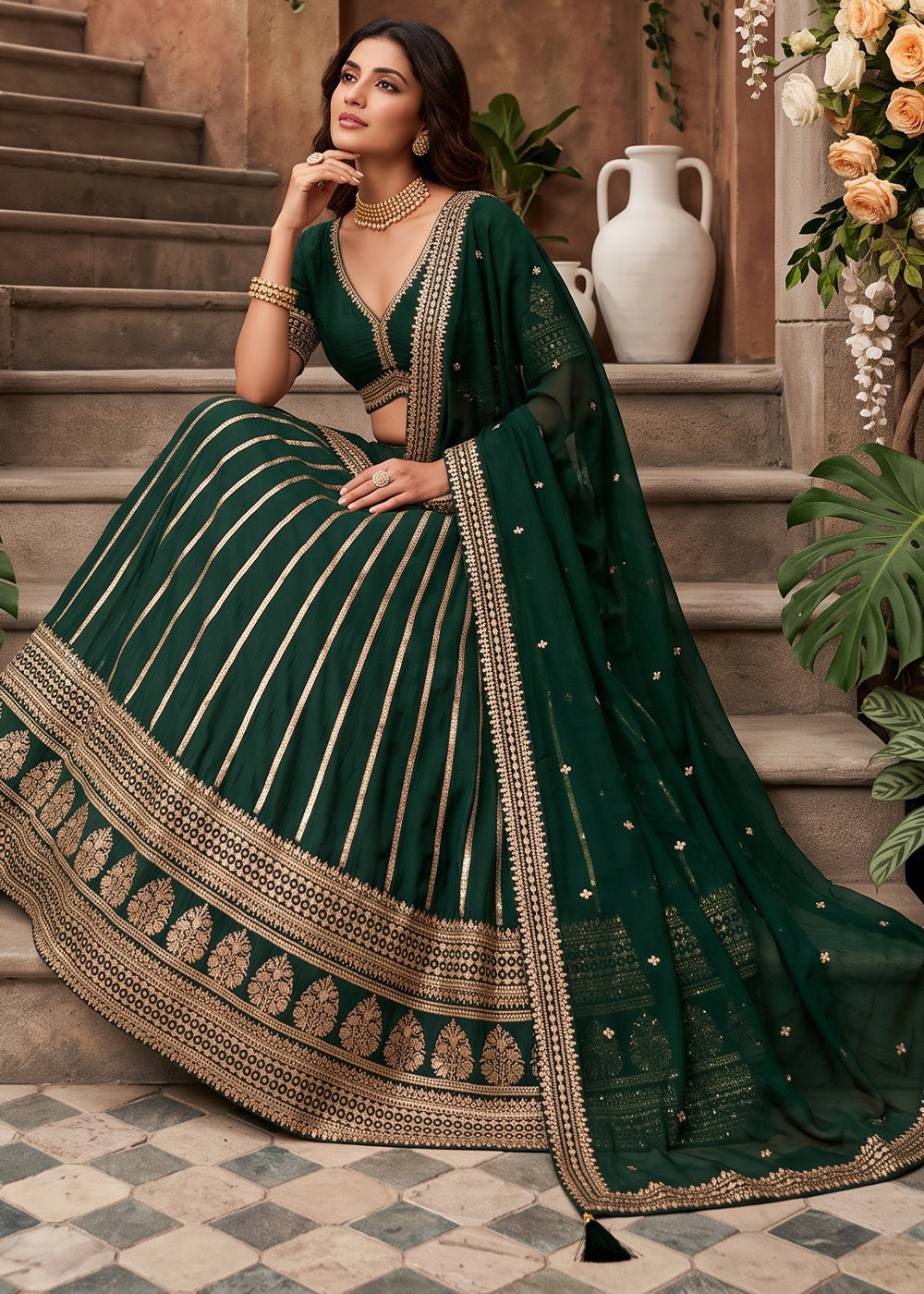 Castleton Green Silk Lehenga Choli with Refined Dual-Sided Embroidery