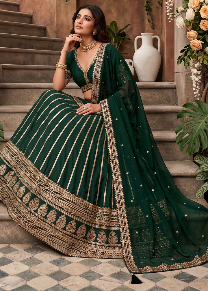 Castleton Green Silk Lehenga Choli with Refined Dual-Sided Embroidery