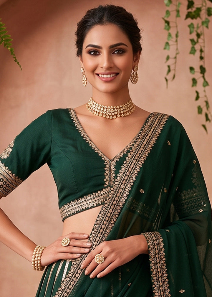 Castleton Green Silk Lehenga Choli with Refined Dual-Sided Embroidery