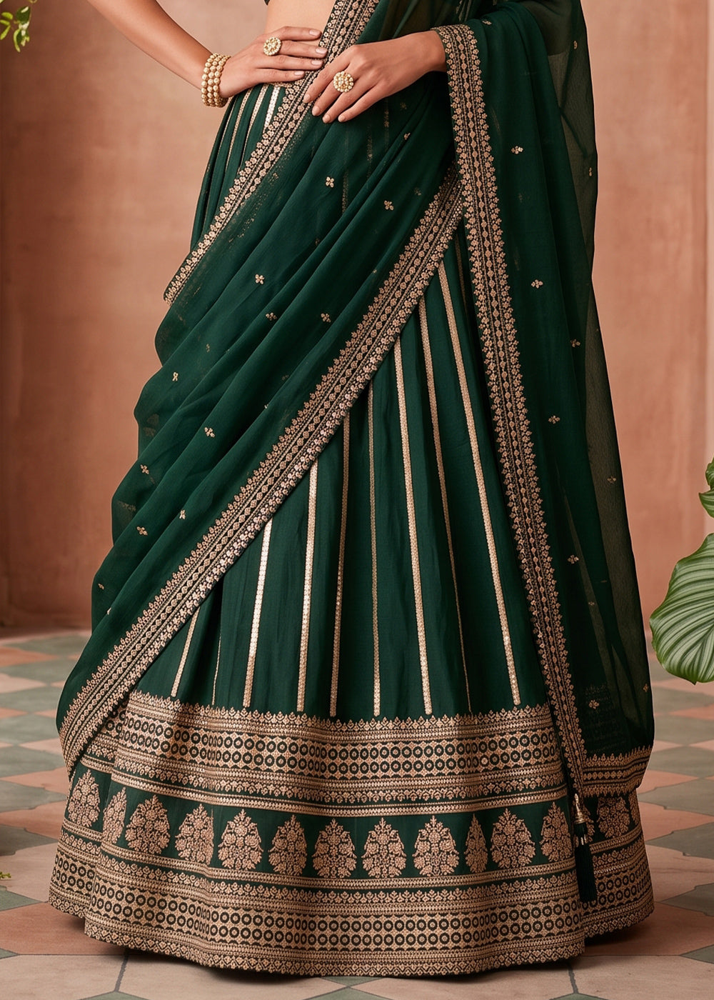 Castleton Green Silk Lehenga Choli with Refined Dual-Sided Embroidery