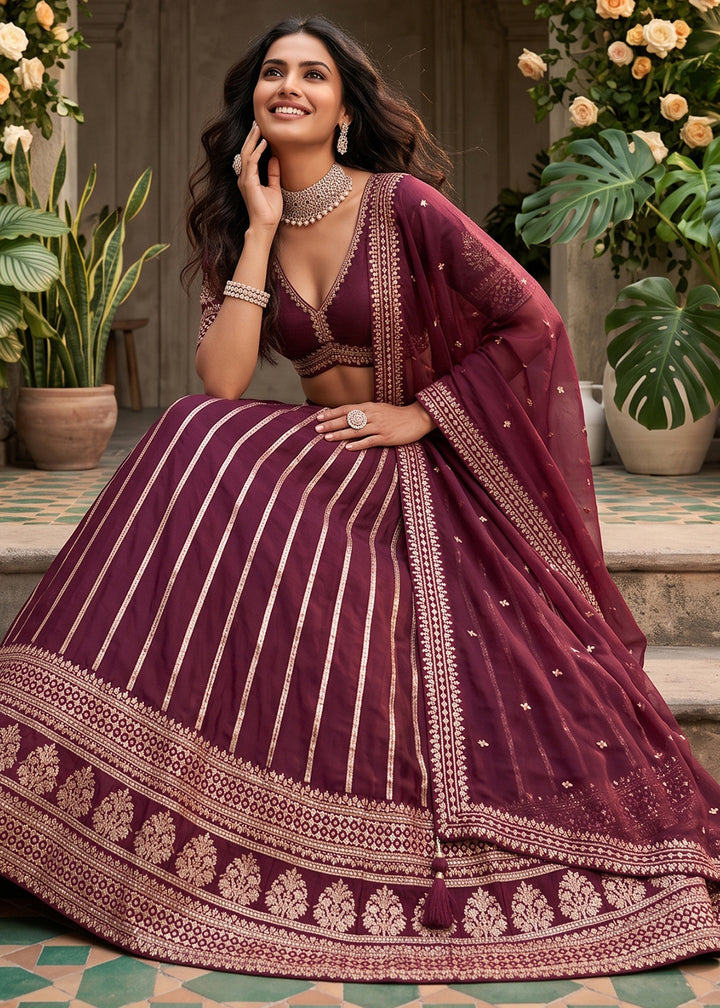 Burnt Umber Brown Silk Lehenga Choli with Refined Dual-Sided Embroidery