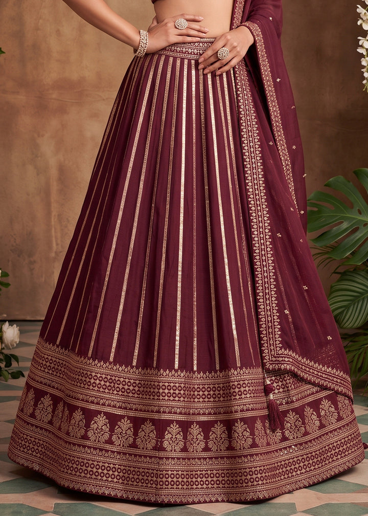 Burnt Umber Brown Silk Lehenga Choli with Refined Dual-Sided Embroidery