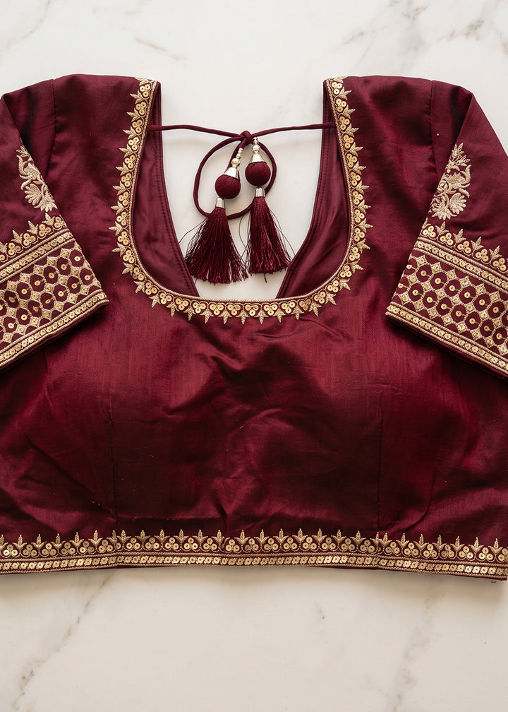 Burnt Umber Brown Silk Lehenga Choli with Refined Dual-Sided Embroidery