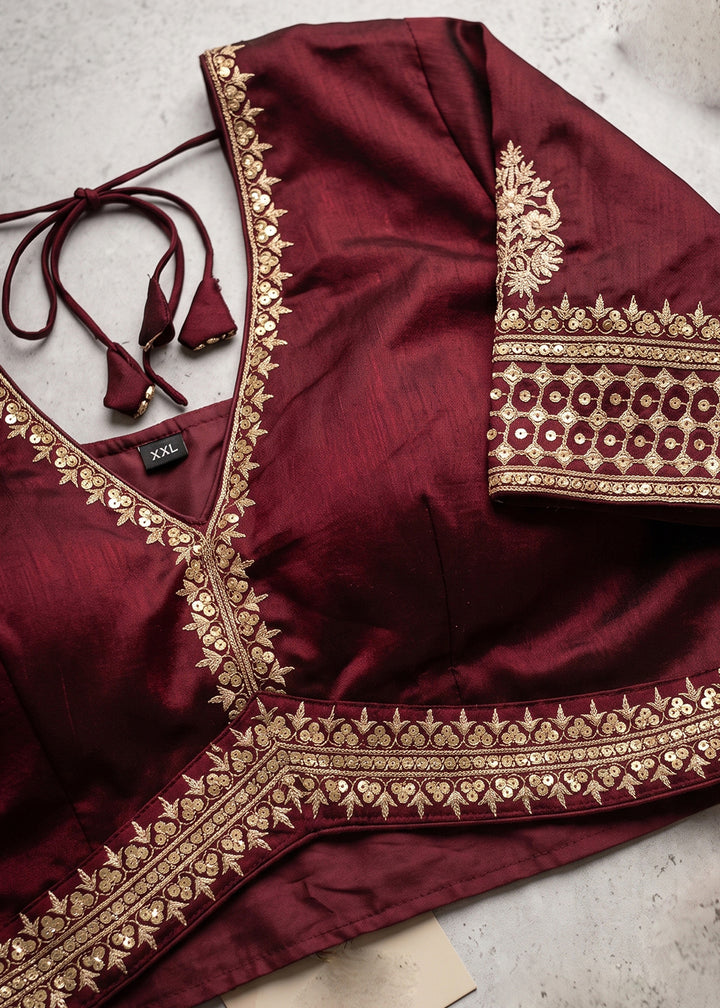 Burnt Umber Brown Silk Lehenga Choli with Refined Dual-Sided Embroidery
