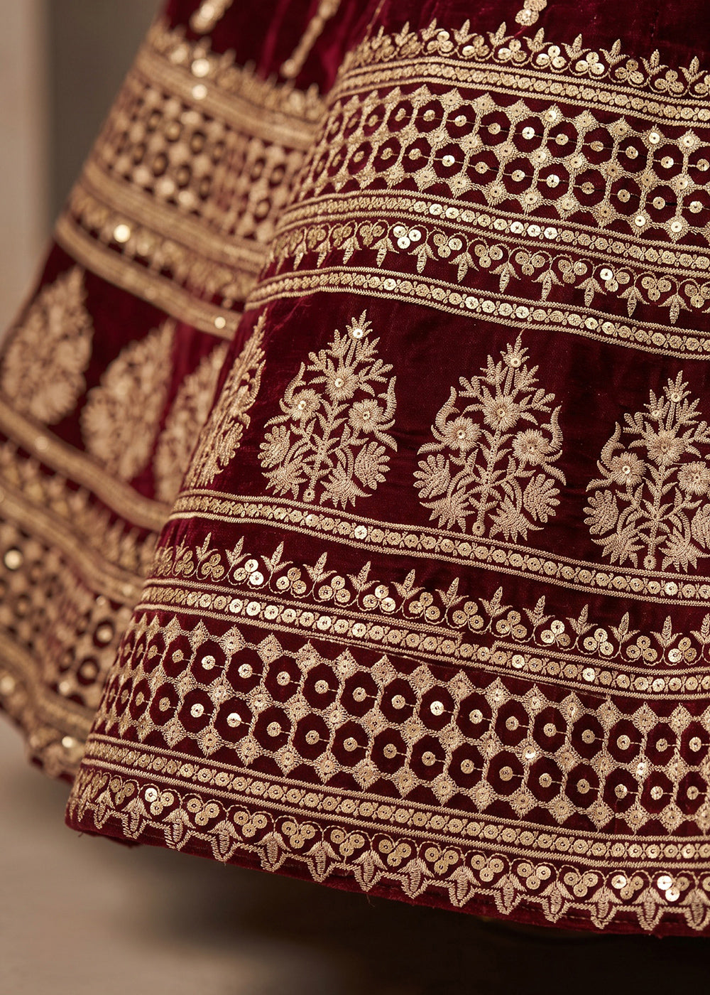 Burnt Umber Brown Silk Lehenga Choli with Refined Dual-Sided Embroidery