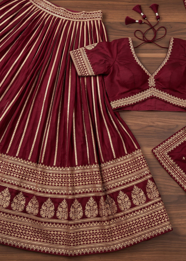 Burnt Umber Brown Silk Lehenga Choli with Refined Dual-Sided Embroidery