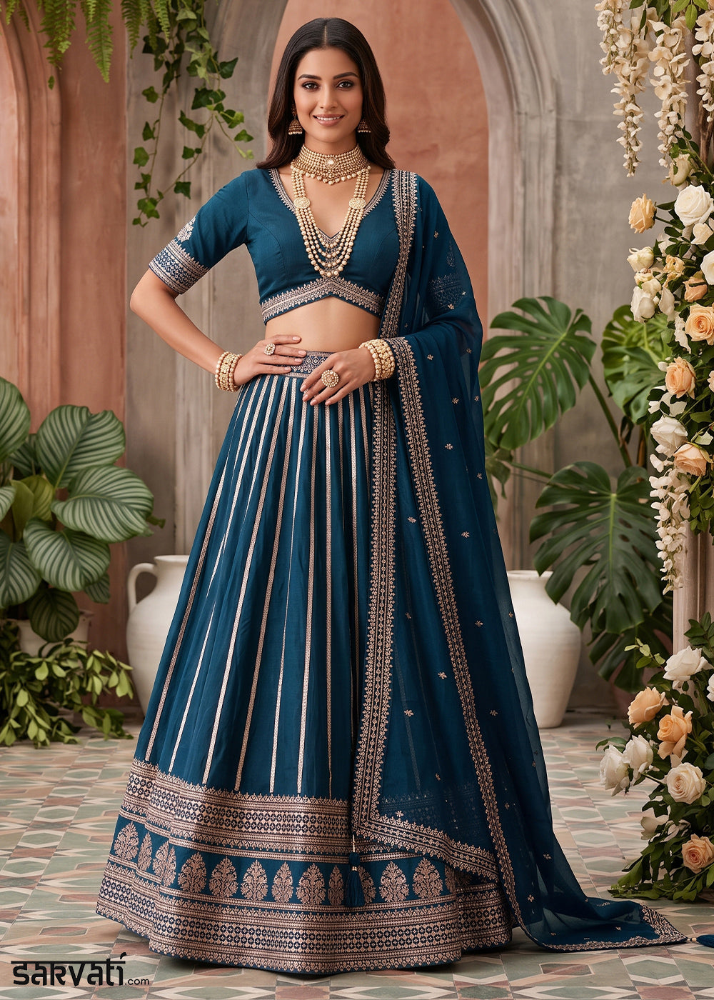 Trypan Blue Silk Lehenga Choli with Refined Dual-Sided Embroidery