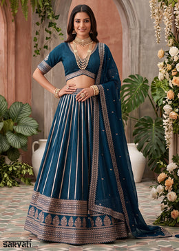 Trypan Blue Silk Lehenga Choli with Refined Dual-Sided Embroidery