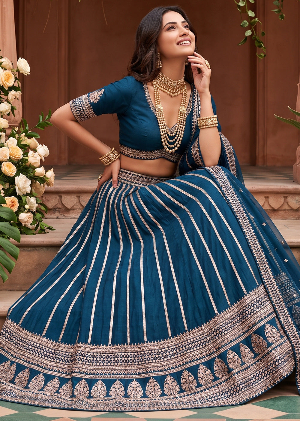 Trypan Blue Silk Lehenga Choli with Refined Dual-Sided Embroidery
